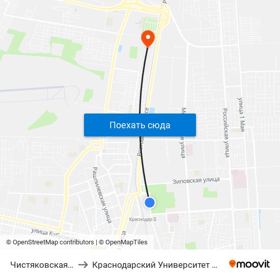 Чистяковская Роща to Краснодарский Университет Мвд России map