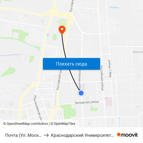 Почта (Ул. Московская) to Краснодарский Университет Мвд России map