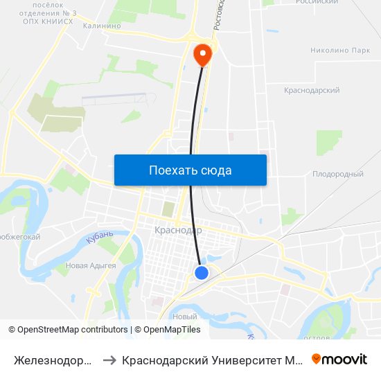 Железнодорожная to Краснодарский Университет Мвд России map