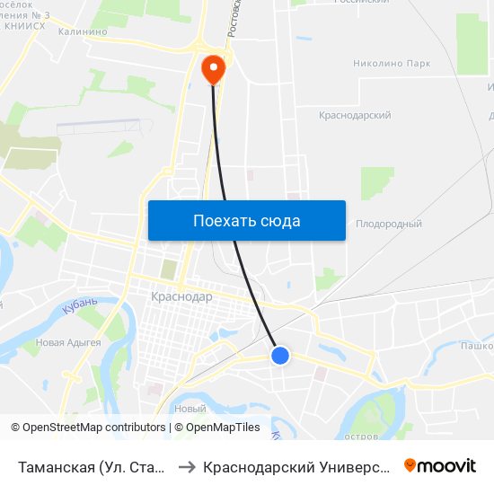 Таманская (Ул. Ставропольская) to Краснодарский Университет Мвд России map