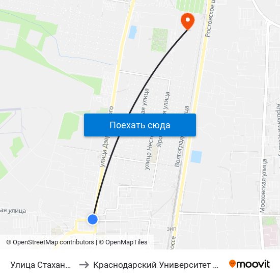 Улица Стахановская to Краснодарский Университет Мвд России map