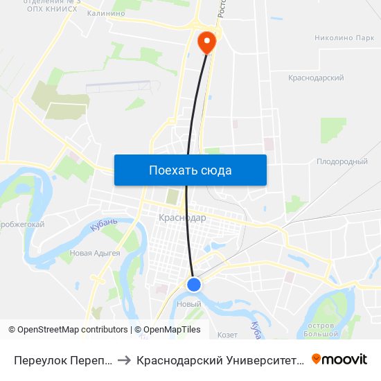 Переулок Переправный to Краснодарский Университет Мвд России map