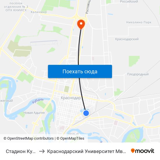 Стадион Кубань to Краснодарский Университет Мвд России map