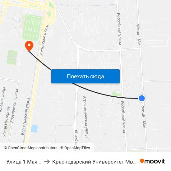 Улица 1 Мая, 379 to Краснодарский Университет Мвд России map