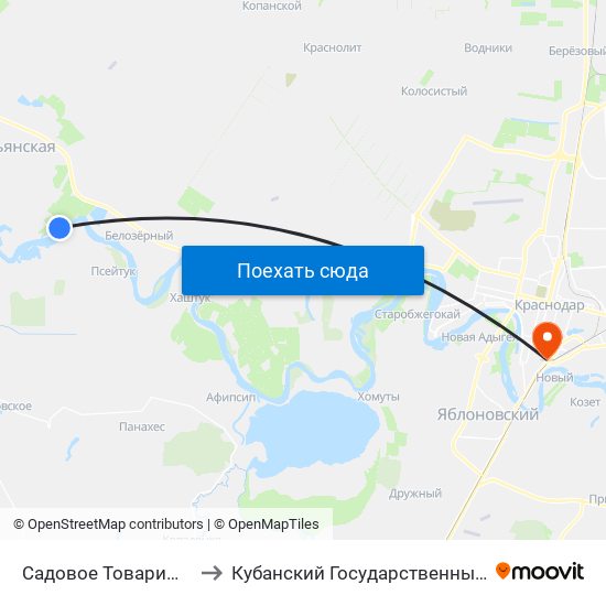 Садовое Товарищество Берег Кубани to Кубанский Государственный Медицинский Университет map