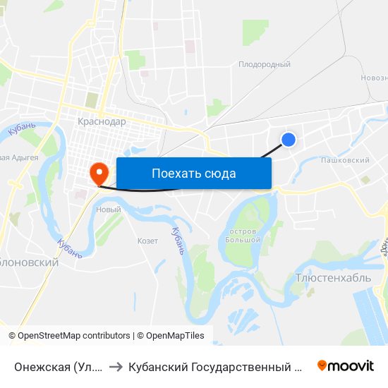 Онежская (Ул. Просторная) to Кубанский Государственный Медицинский Университет map