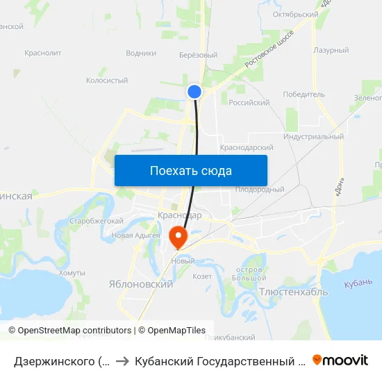 Дзержинского (Пос. Северный) to Кубанский Государственный Медицинский Университет map