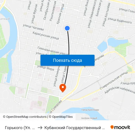 Горького (Ул. Коммунаров) to Кубанский Государственный Медицинский Университет map