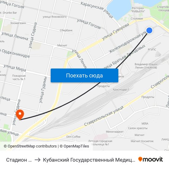 Стадион Кубань to Кубанский Государственный Медицинский Университет map