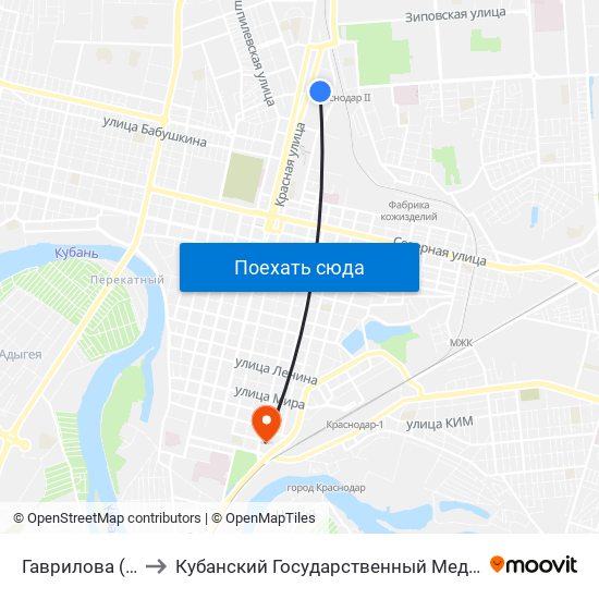 Гаврилова (Трамвай) to Кубанский Государственный Медицинский Университет map