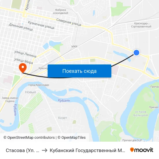 Стасова (Ул. Селезнёва) to Кубанский Государственный Медицинский Университет map