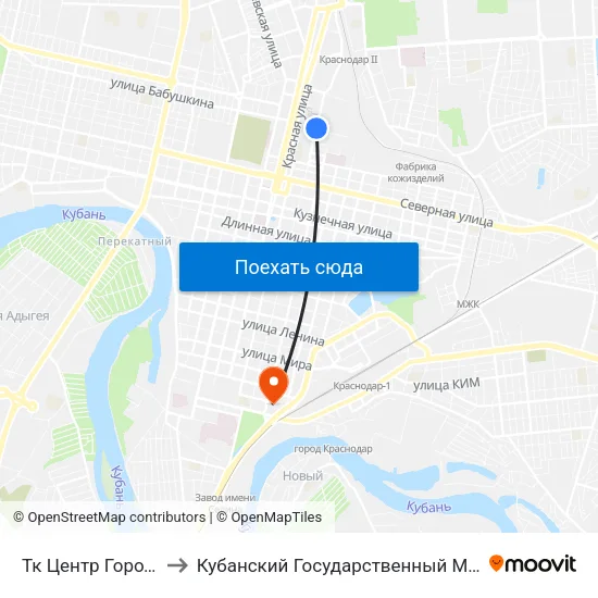 Тк Центр Города (Трамвай) to Кубанский Государственный Медицинский Университет map
