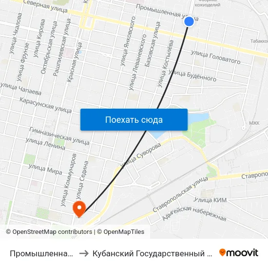 Промышленная (Ул. Садовая) to Кубанский Государственный Медицинский Университет map