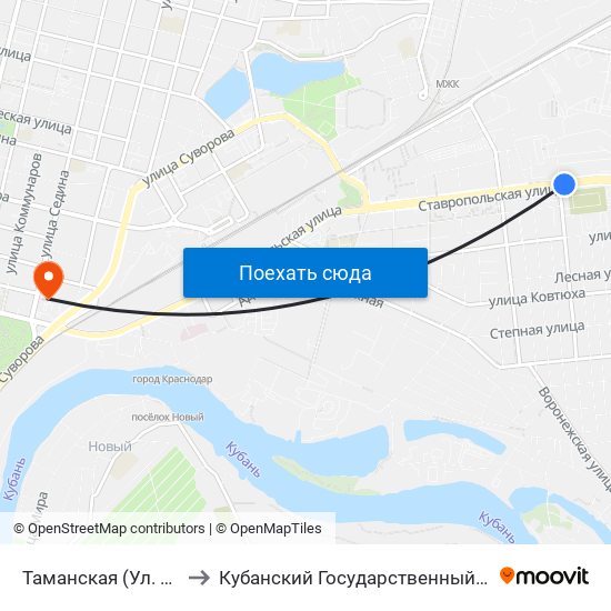 Таманская (Ул. Ставропольская) to Кубанский Государственный Медицинский Университет map