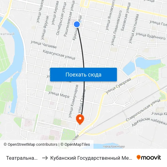 Театральная Площадь to Кубанский Государственный Медицинский Университет map