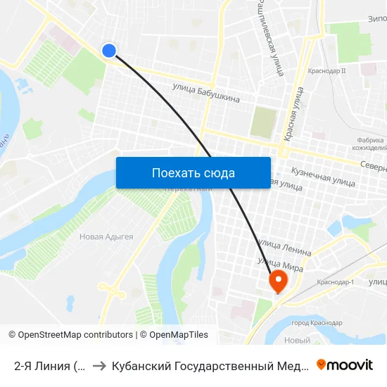2-Я Линия (Трамвай) to Кубанский Государственный Медицинский Университет map
