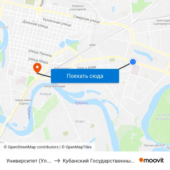 Университет (Ул. Ставропольская) to Кубанский Государственный Медицинский Университет map
