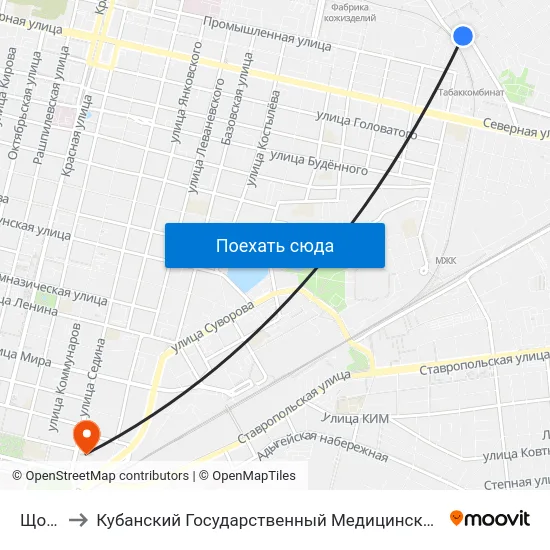 Щорса to Кубанский Государственный Медицинский Университет map