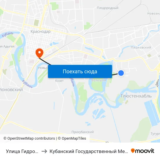 Улица Гидростроителей to Кубанский Государственный Медицинский Университет map