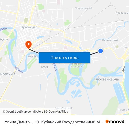 Улица Дмитрия Благоева to Кубанский Государственный Медицинский Университет map