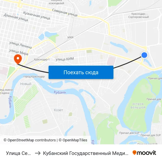 Улица Селезнева to Кубанский Государственный Медицинский Университет map