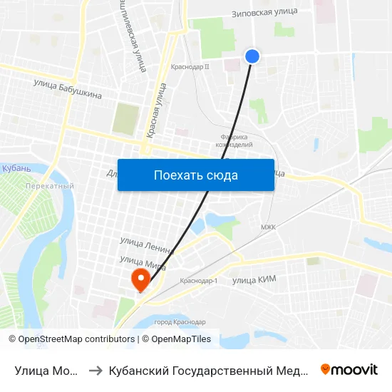 Улица Московская to Кубанский Государственный Медицинский Университет map