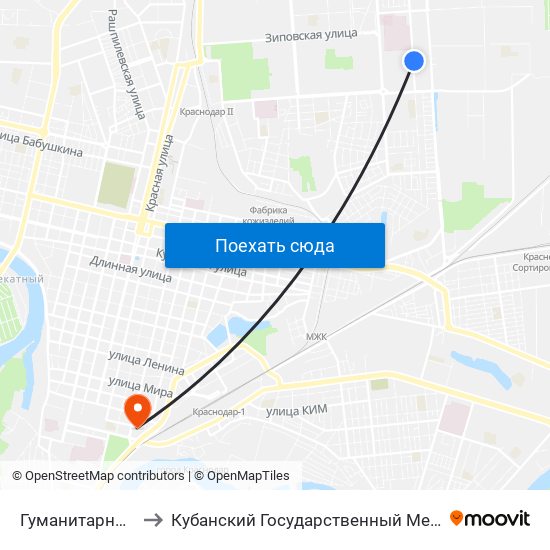 Гуманитарный Колледж to Кубанский Государственный Медицинский Университет map