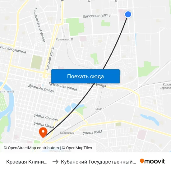 Краевая Клиническая Больница to Кубанский Государственный Медицинский Университет map