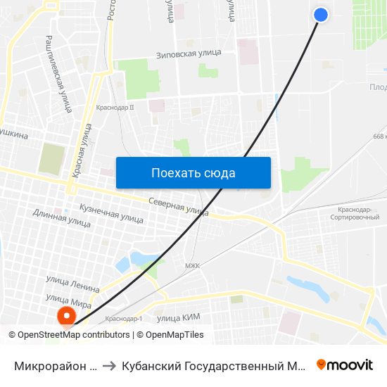 Микрорайон Губернский to Кубанский Государственный Медицинский Университет map