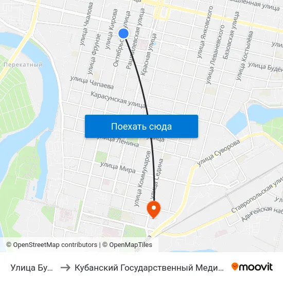 Улица Буденного to Кубанский Государственный Медицинский Университет map