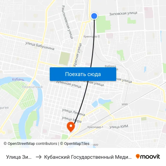 Улица Зиповская to Кубанский Государственный Медицинский Университет map