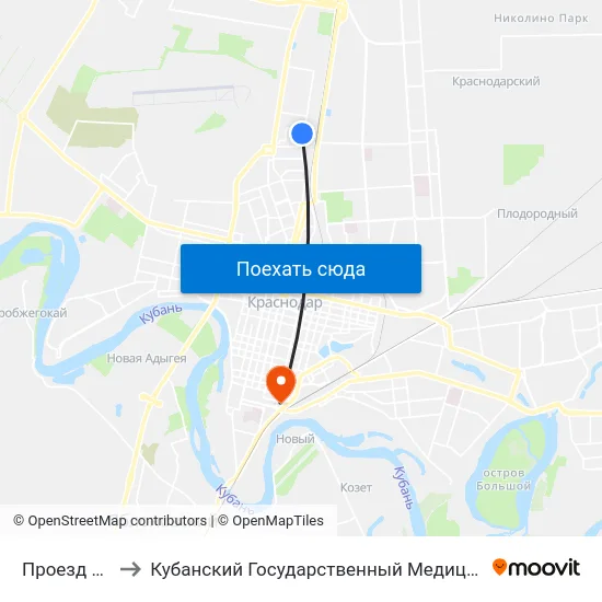 Проезд Репина to Кубанский Государственный Медицинский Университет map