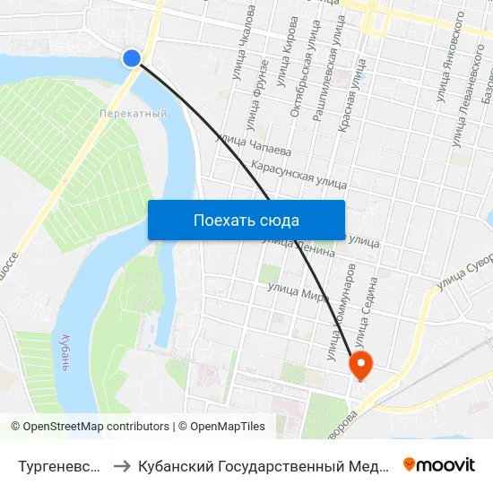 Тургеневский Мост to Кубанский Государственный Медицинский Университет map
