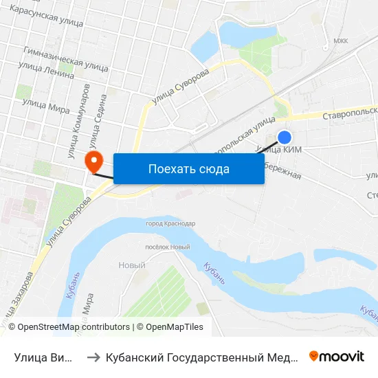 Улица Вишняковой to Кубанский Государственный Медицинский Университет map