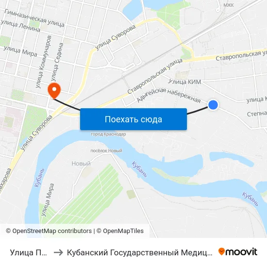 Улица Павлова to Кубанский Государственный Медицинский Университет map