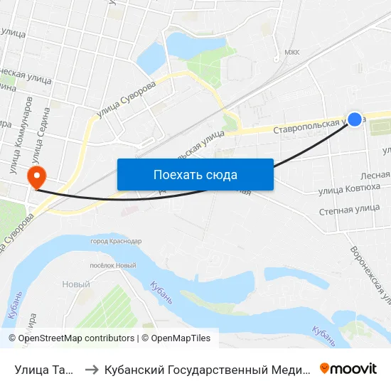 Улица Таманская to Кубанский Государственный Медицинский Университет map