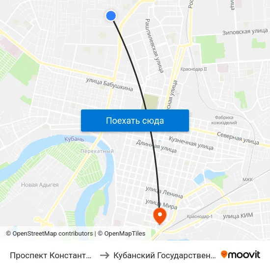 Проспект Константина Образцова, 25 Корпус 1 to Кубанский Государственный Медицинский Университет map