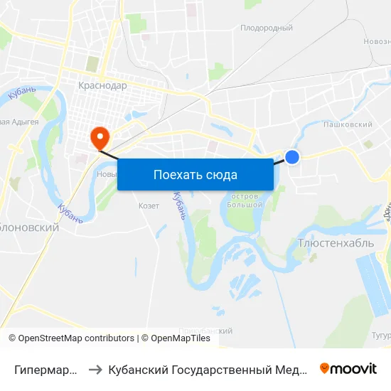 Гипермаркет О,Кей to Кубанский Государственный Медицинский Университет map