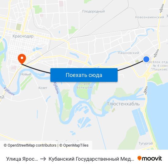 Улица Ярославского to Кубанский Государственный Медицинский Университет map