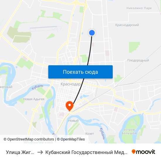 Улица Жигулевская to Кубанский Государственный Медицинский Университет map