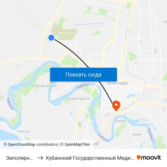 Заполярная Улица to Кубанский Государственный Медицинский Университет map