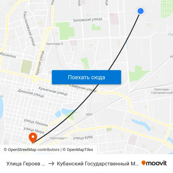 Улица Героев Разведчиков to Кубанский Государственный Медицинский Университет map