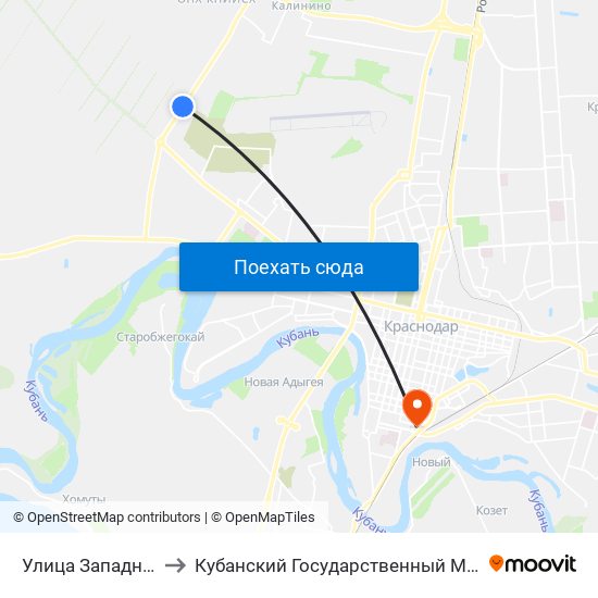 Улица Западный Обход, 34 to Кубанский Государственный Медицинский Университет map