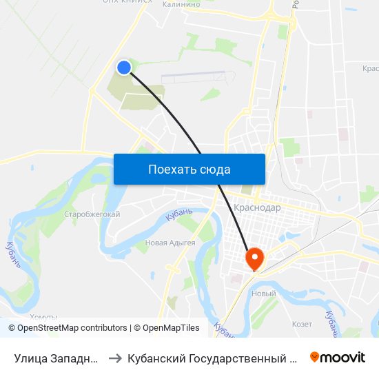 Улица Западный Обход, 38 А to Кубанский Государственный Медицинский Университет map