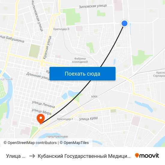 Улица 1 Мая to Кубанский Государственный Медицинский Университет map