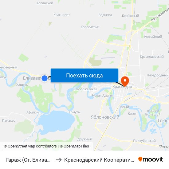 Гараж (Ст. Елизаветинская) to Краснодарский Кооперативный Институт map