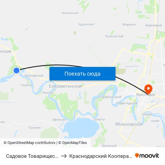 Садовое Товарищество Кубаночка to Краснодарский Кооперативный Институт map