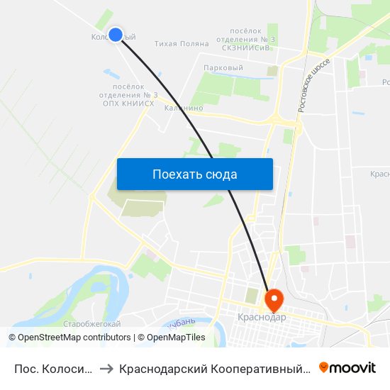 Пос. Колосистый to Краснодарский Кооперативный Институт map