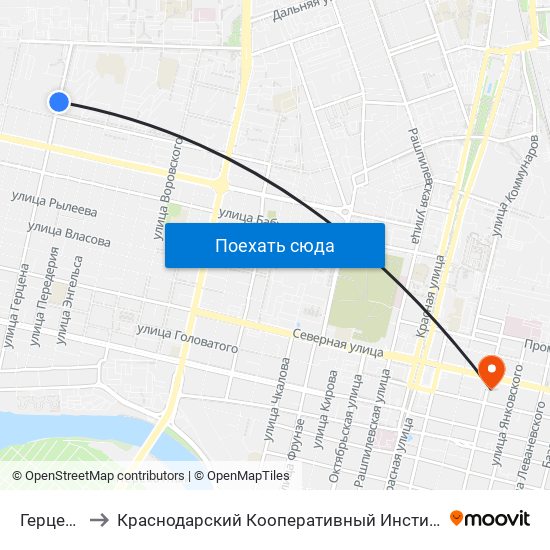Герцена to Краснодарский Кооперативный Институт map