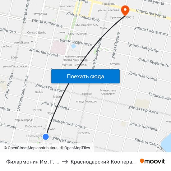 Филармония Им. Г. Понаморенко to Краснодарский Кооперативный Институт map